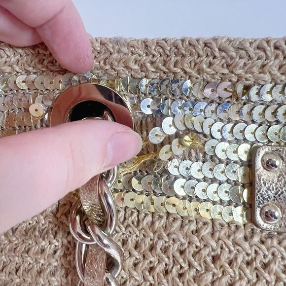 Kate Spade Woven Tote Bag Gold Sequins Summer Bag Beach Tote Shoulder Bag - Picture 8 of 9